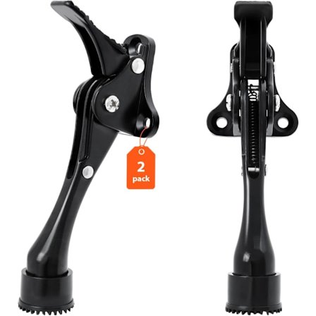 4 tommer kickdown dørstoppere sort, heavy duty dørstop med et tryk og gummipude til bunden af døren, zink, 2 pakke