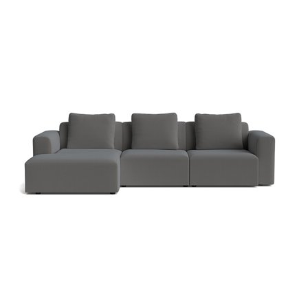 Como Chaiselong Sofa, Venstrevendt - Lisboa Antracit Fløjl - Håndlavet Kvalitets Sofa med Chaiselong & Ekstra Puder - 286x155x83cm