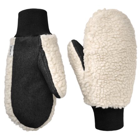 PolarPlush | Black & White Wool Blend Mittens for Men - Winter Gloves