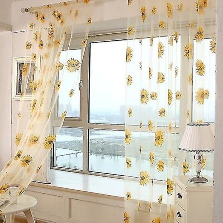 Gul 100 x 270 cm Solros Voile Tyll Fönster Inredning Gardin Kappa Dörr Rumsavdelare Draperi