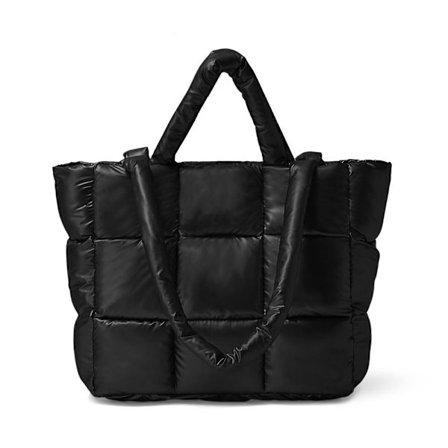 Dun bomullspolstret skulderveske Puffer Tote Bag SVART