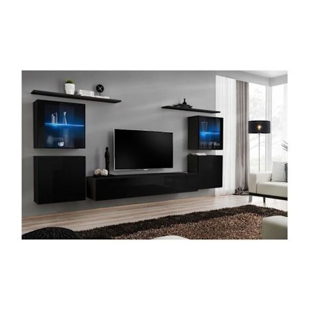 Væghængt TV-møbel - Switch XIV - 320 cm x 150 cm x 40 cm - Sort