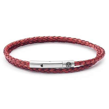 Collins | Pulsera envolvente de cuero tejido rojo de 3 mm para hombres - Pulseras de cuero