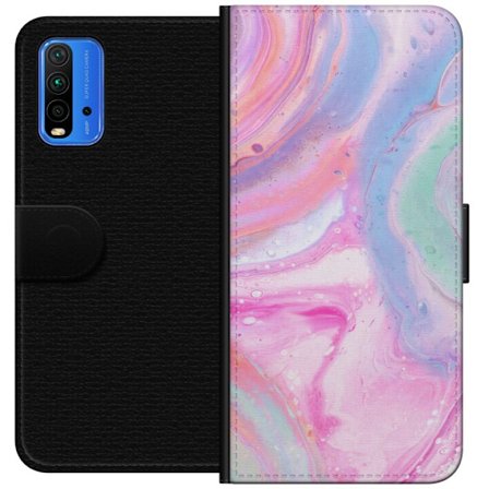 Yhteensopiva Lompakkokotelo Xiaomi Xiaomi Redmi Note 9 4G Abstrakti pastellin värinen marmoritaide, jossa on nestemäinen akryyli vaikutus pinkissä,
