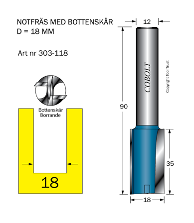 Cobolt 303-118 Sporfres D=18 L=35 TL=90 S=12, Maskintilbehør & forbruk