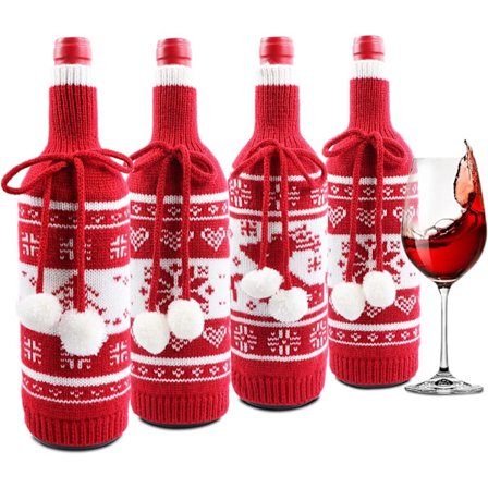 4 stk. julevinsflaskeovertræk, håndlavede strikkede sweater-vinsflasker