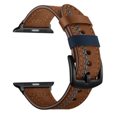 Apple Watch Series 5 40mm stitches ægte læder Urrem - Brun Brown