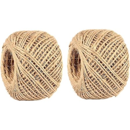 Naturjutegarn 2 Pak x 328 Fod 2mm 3-trådet Kunsthåndværk Jutetov Industriemballage Materialer Indpakningsgarn Til Gaver, DIY-Håndværk, Dekoration, Gi