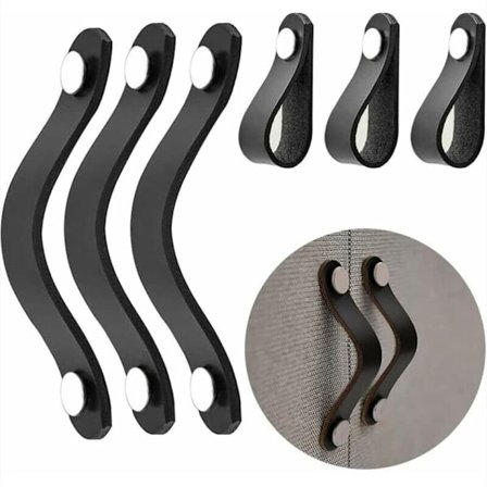 Sorte lædergreb til skuffer - 6 stk. lædergreb til skabe Sorte greb til skabe Lædergreb til skabe - til skab, køkken