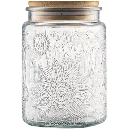 Vintage glasbeholder med låg, lufttæt glasopbevaringsbeholder til madopbevaring 1000ML 1 solsikker