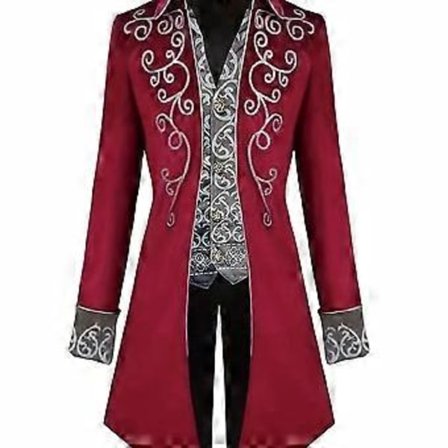 Halloween Steampunk Goottilainen Kirjailtu Viktoriaaninen Takki Vintage-frakki Keskiaikainen Takki Renaissance-asu Miehille (XL Punainen)