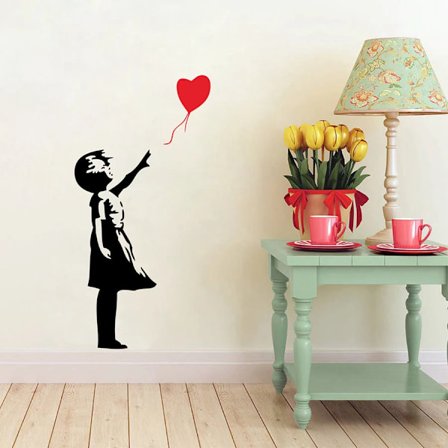 Banksy Wall Decals, Ballong Girl Inspirerad - Banksy Vinyl Vägg Konst Klistermärke, Gratis Frakt A2064BlackLeftward 56cm