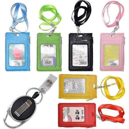 6 stk. Heavy Duty Læder Badge Lanyard Holder Med Lanyard N