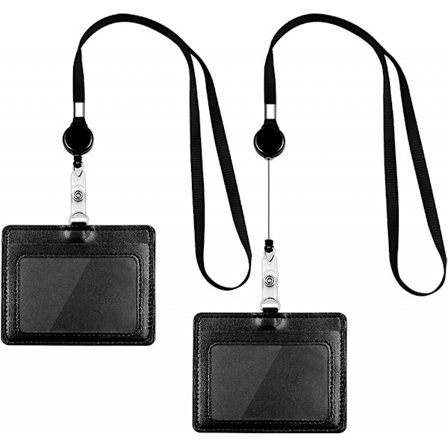 Navneskilt holder, innfellbar snor med PU-lær reversibel horisontal