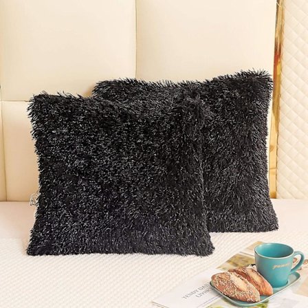 2 Pack Fluffy Faux Fur Pillow Covers, 18 X 18 Inch Throw Pillow Covers, Luxury Decorative Furry Pillow Covers Cushion Covers for Christmas