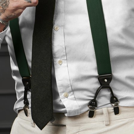 Tirantes de clip anchos en verde oscuro para hombres - Tirantes con clip