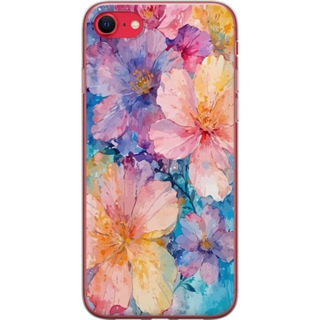 Yhteensopiva Puhelinkuori Apple Apple iPhone 7 Vesivärimaalaus suurilla kukilla vaaleanpunaisissa, sinisissä ja keltaisissa sävyissä pehmeässä t