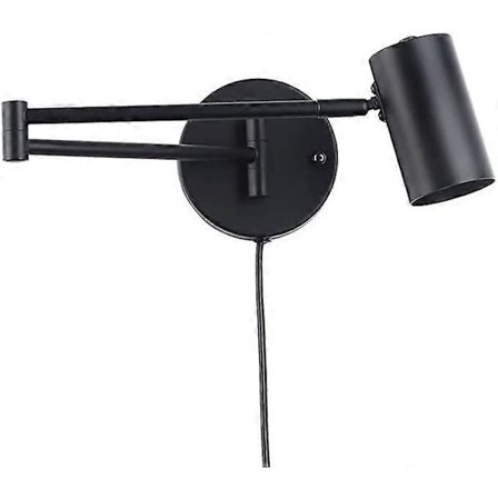 LED Væglampe med Justerbar Leddet Arm og Kabel med Stik og Kontakt E27 Læselampe til Stue Soveværelse Natbord Sort
