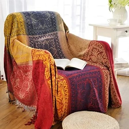 150cmx190cm Boheemi Heimo Peitto, Käännettävä Värikäs Punainen Sininen Boho Hippie Chenille Jacquard Kangas Peitto