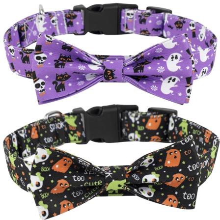 2 st Halloween hund- och kattkrage med rosett justerbar