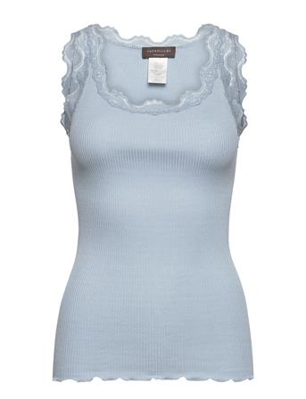 Silk Top W/ Lace T-shirts & Tops Sleeveless Blå Rosemunde