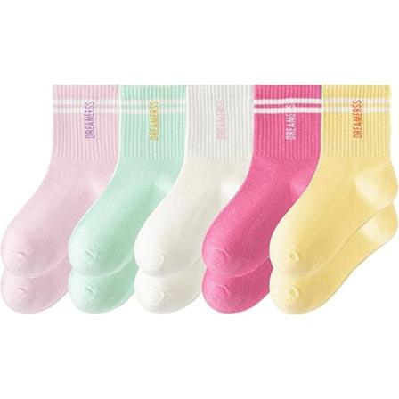 6 Par Pige Soks Bomuld Sømløse Crew Bomuld Soks Farverige Bløde Elastiske Soks Casual Soks Sneakers Soks Midt Rør Soks L