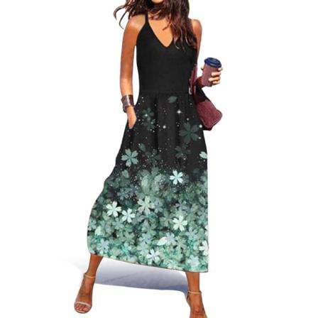 Print Med Blommönster För Kvinnor Ärmlös Klänning