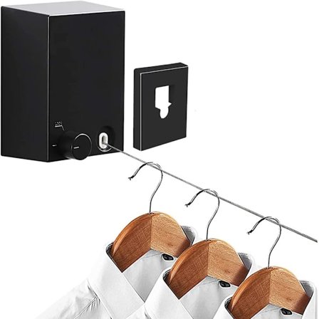 Uttrækbar klesline - Usynlig veggmontering - Stor belastningskapasitet - Med justerbar rustfritt ståltråd (svart)