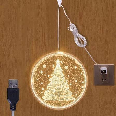 Jouluikkunavalaisin koristeet, Joulukoriste LED Pieni Lyhty Koti Koriste Juhlallinen Huoneen J rjestely (Joulukuusi) - USB-tyyppi Diameter 24cm