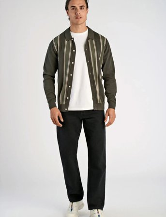 Lindbergh ?Knitted Polo Cardigan L/S - Khaki green - S