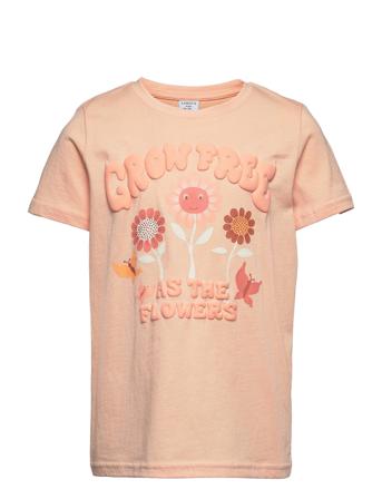 Top S S Placement Print Flower T-shirt Orange Lindex