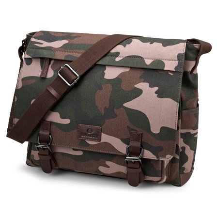 Leaf Pattern Camoflage Canvas & Buffalo Leather Satchel for Men - Shoulder bags