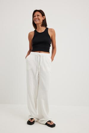 NA-KD Pantalon en coton doux à cordon de serrage - Pantalons d'été - Blanc - EU 32
