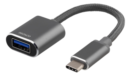Deltaco USB type C-adapter - 24 pin USB-C til USB-type A - 11 cm