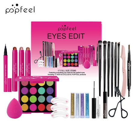 popfeel sminkesett øyenskygge øyenbrynspenn mascara eyeliner øye ansikt sett kombinasjon