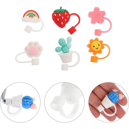 6 stk Silikon Sugerør Spiss Deksel, Gjenbrukbare Drikkesugerør Hetter Spisser Lokk, Søte Sugerør Plugg Sugerør Beskytter For 6mm Sugerør