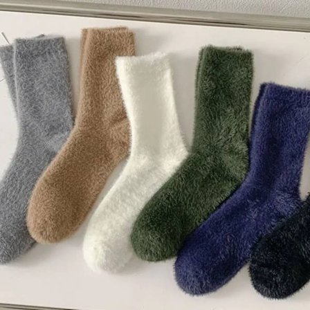 Cozy Mink Velvet Socks Men Women Winter Thicken Warm Pure Color Casual Socks Sleep Bed Floor Home Fluffy Sock