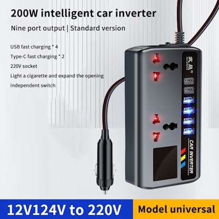 Bil Inverter Strömadapter 12V/24V Till DC220V 200W Omvandlare Mul