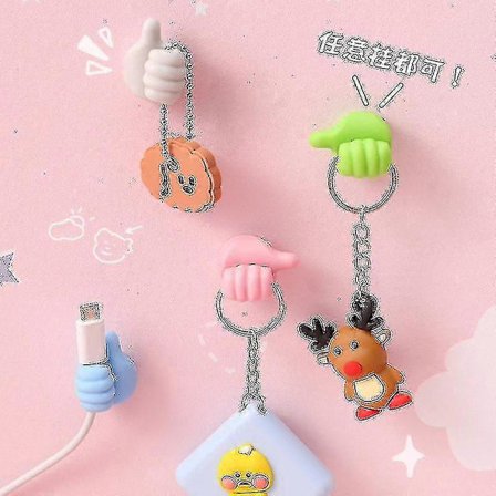 Kreativ tommel opp-formet morsom USB-kabelstativ veggkrok (rosa)