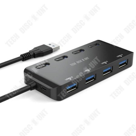 USB 3.0-hub - TD - 4 portar - Ultra tunn - LED-strömbrytare - Intelligent laddning