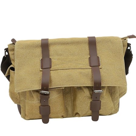 Canvas Läder Aktetaska Axelväska Diagonal Cross Bag Retro Design Datorväska (Khaki)