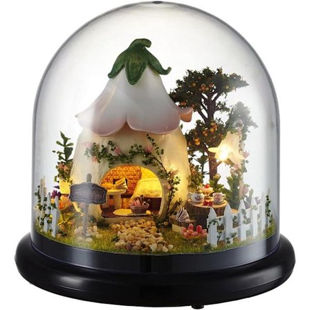 Trähusdocka DIY Glaskula Kit med LED-ljus - Grön Gard