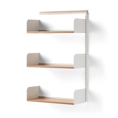 Wandregal SHAPE, Anbaumodul, 1237 x 800 x 300 mm, Laminat weiß/Eiche