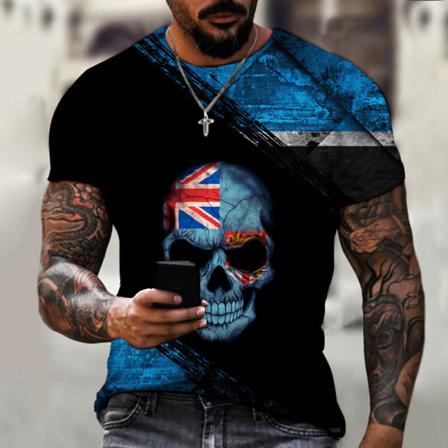 Män Skull Print Tops Kortärmad T-shirt