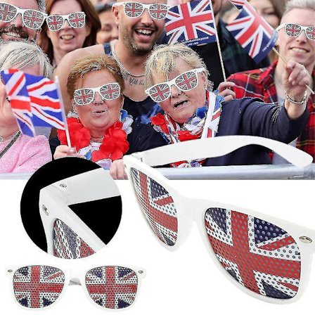 Union Jack Pinhole-briller, solbriller i plast, festlige briller, festantrekk, øyebriller for King Charles Coronation, britisk nasjonaldag