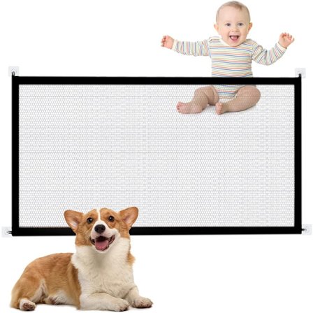 Nethegn 110x72 cm Sikkerhedshegn Hunde Net Med 4 Kroge Trappegitter Hundedør Beskyttelsesgitter Dørgitter Sammenklappeligt Beskyttelseshegn Ingen 