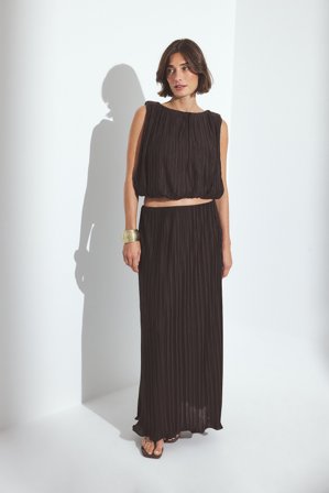 NA-KD Plisserad maxikjol - Plisserade kjolar - Brun - L