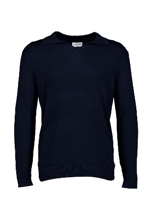 Lindbergh Ecovero L/S v-neck polo Knit Överdelar Herr Blå M
