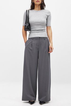 NA-KD Pantalon de tailleur large à taille mi-haute - Pantalon cigarette - Gris/Rayé - EU 34
