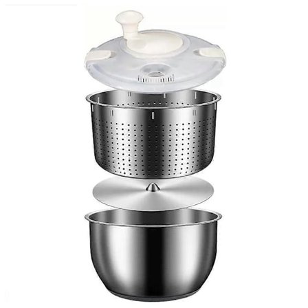 6L Salatspinner Rustfritt Stål Stor Grønnsaksvasker med PP-lokk for Fruktvasker Pasta & Pommes Frites